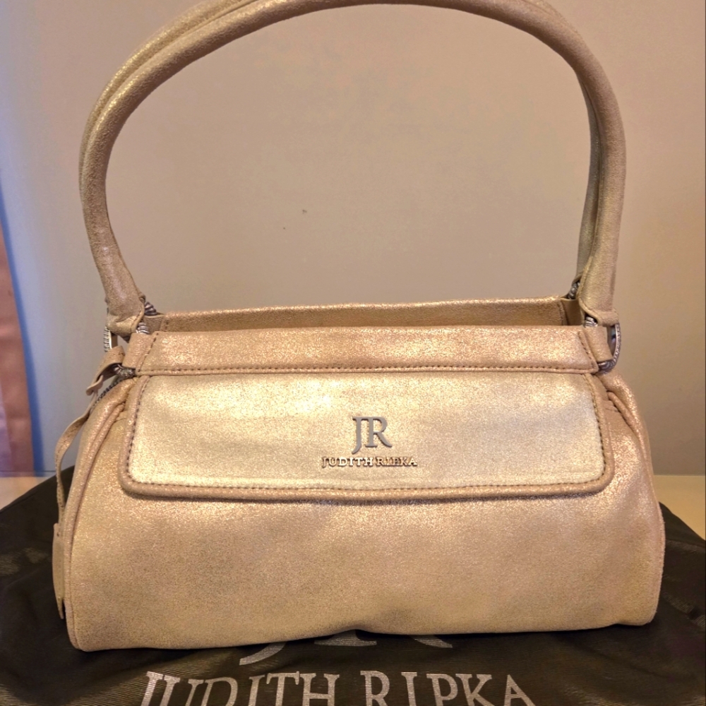 Vintage JUDITH RIPKA "Jane" east/west Zip Top Bag with Front Pocket.